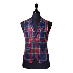 Mens Tartan Vest 40R Blue Red Green Wool Plaid Waistcoat Medium Christmas Party